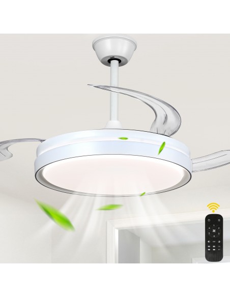 Oaks Aura 42-Inch LED Ceiling Fan 6-Speed Latest DC Motor Retractable Chandelier