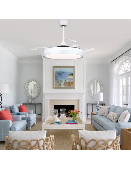 Oaks Aura 42-Inch LED Ceiling Fan 6-Speed Latest DC Motor Retractable Chandelier