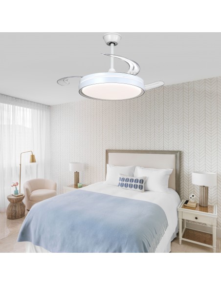 Oaks Aura 42-Inch LED Ceiling Fan 6-Speed Latest DC Motor Retractable Chandelier