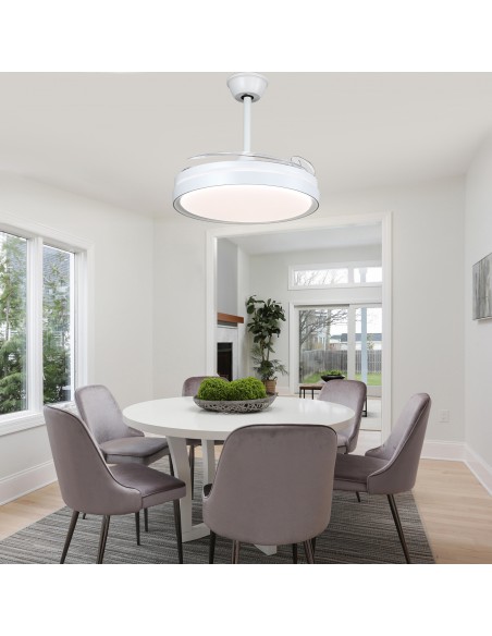 Oaks Aura 42-Inch LED Ceiling Fan 6-Speed Latest DC Motor Retractable Chandelier