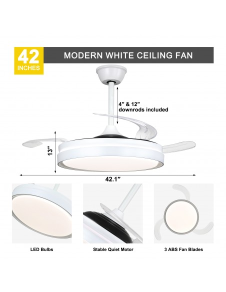 Oaks Aura 42-Inch LED Ceiling Fan 6-Speed Latest DC Motor Retractable Chandelier