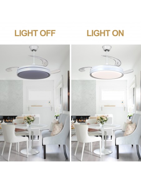 Oaks Aura 42-Inch LED Ceiling Fan 6-Speed Latest DC Motor Retractable Chandelier