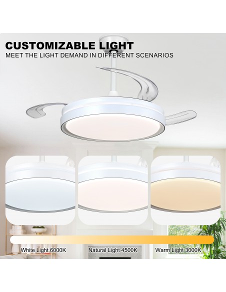 Oaks Aura 42-Inch LED Ceiling Fan 6-Speed Latest DC Motor Retractable Chandelier