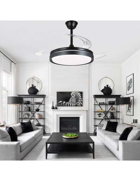 Oaks Aura 42-Inch LED Ceiling Fan 6-Speed Latest DC Motor Retractable Chandelier