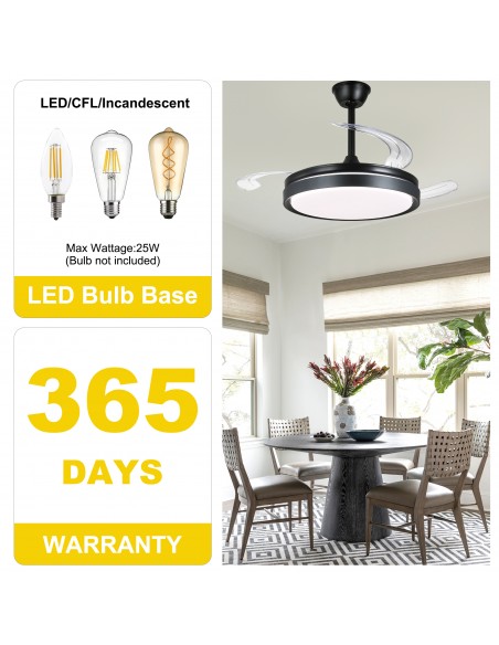 Oaks Aura 42-Inch LED Ceiling Fan 6-Speed Latest DC Motor Retractable Chandelier