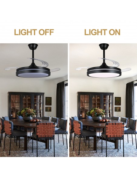 Oaks Aura 42-Inch LED Ceiling Fan 6-Speed Latest DC Motor Retractable Chandelier