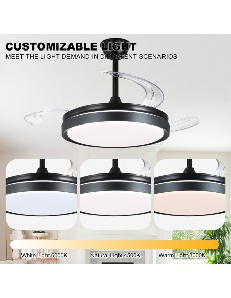 Oaks Aura 42-Inch LED Ceiling Fan 6-Speed Latest DC Motor Retractable Chandelier