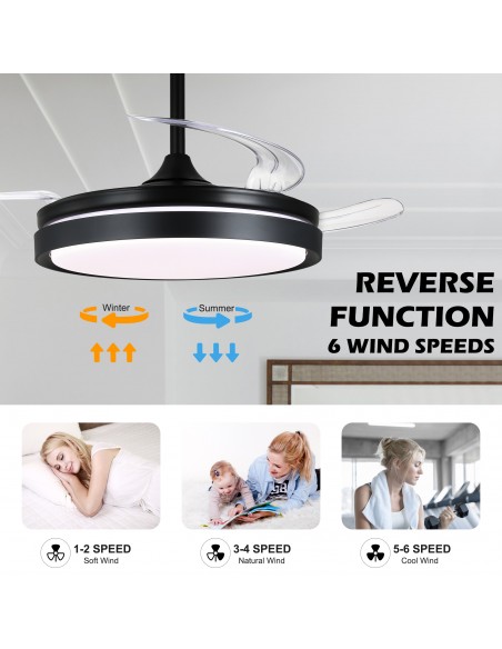 Oaks Aura 42-Inch LED Ceiling Fan 6-Speed Latest DC Motor Retractable Chandelier