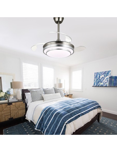 Oaks Aura 36Inch LED Ceiling Fan 6-Speed Latest DC Motor Retractable Chandelier