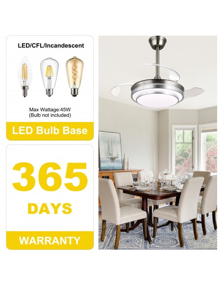 Oaks Aura 36Inch LED Ceiling Fan 6-Speed Latest DC Motor Retractable Chandelier