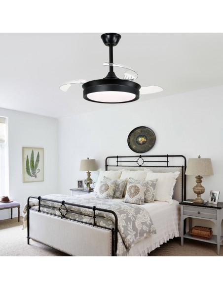 Oaks Aura 36Inch LED Ceiling Fan 6-Speed Latest DC Motor Retractable Chandelier