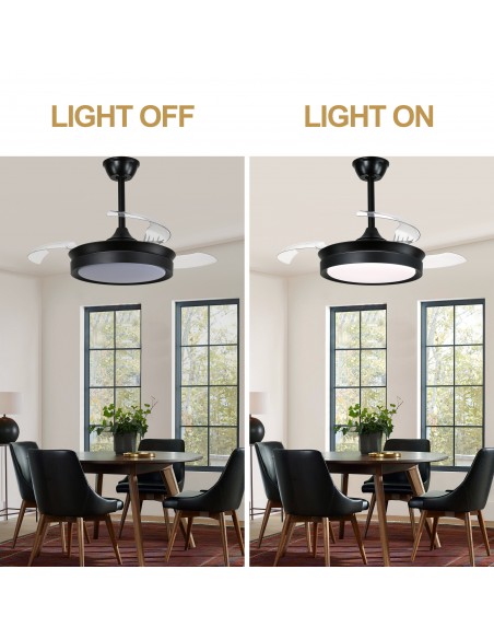 Oaks Aura 36Inch LED Ceiling Fan 6-Speed Latest DC Motor Retractable Chandelier