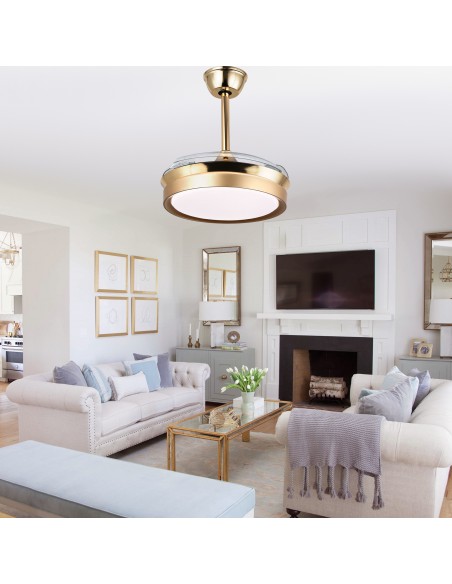 Oaks Aura 36Inch LED Ceiling Fan 6-Speed Latest DC Motor Retractable Chandelier