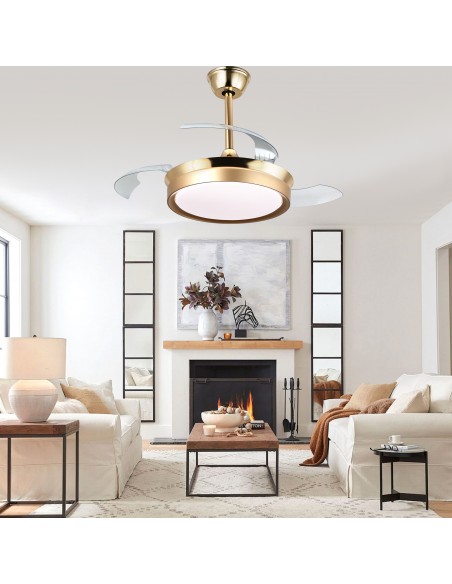 Oaks Aura 36Inch LED Ceiling Fan 6-Speed Latest DC Motor Retractable Chandelier