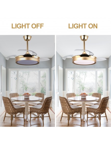 Oaks Aura 36Inch LED Ceiling Fan 6-Speed Latest DC Motor Retractable Chandelier