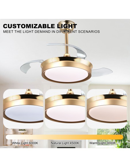 Oaks Aura 36Inch LED Ceiling Fan 6-Speed Latest DC Motor Retractable Chandelier