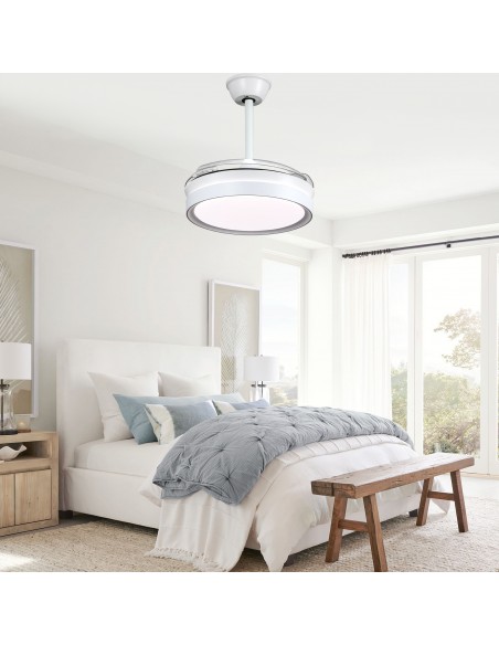 Oaks Aura 36Inch LED Ceiling Fan 6-Speed Latest DC Motor Retractable Chandelier