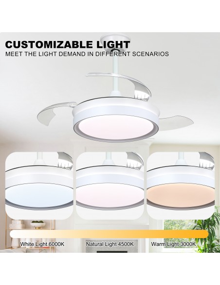 Oaks Aura 36Inch LED Ceiling Fan 6-Speed Latest DC Motor Retractable Chandelier