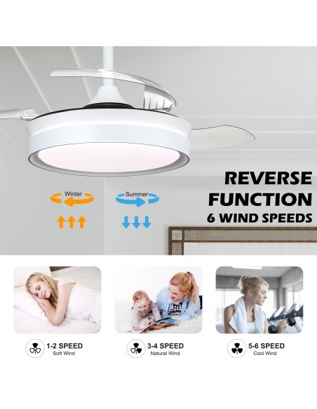 Oaks Aura 36Inch LED Ceiling Fan 6-Speed Latest DC Motor Retractable Chandelier