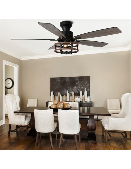 Oaks Aura 52" Black Flush Mount Ceiling Fan with Light and Remote Control, 6-Speed Reversible for Living Room