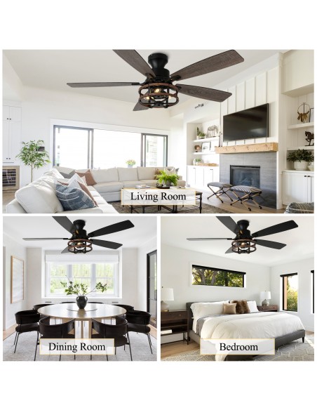 Oaks Aura 52" Black Flush Mount Ceiling Fan with Light and Remote Control, 6-Speed Reversible for Living Room