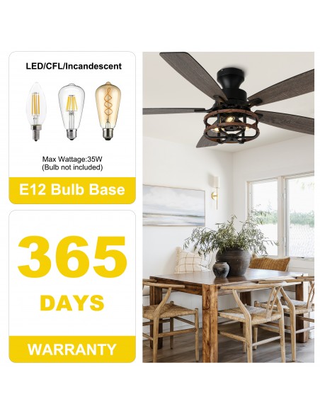 Oaks Aura 52" Black Flush Mount Ceiling Fan with Light and Remote Control, 6-Speed Reversible for Living Room