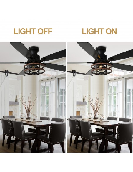 Oaks Aura 52" Black Flush Mount Ceiling Fan with Light and Remote Control, 6-Speed Reversible for Living Room