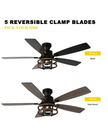 Oaks Aura 52" Black Flush Mount Ceiling Fan with Light and Remote Control, 6-Speed Reversible for Living Room