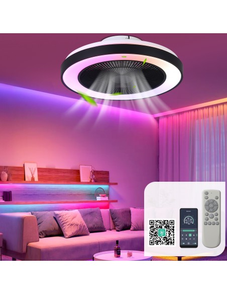 19" Smart RGB Ceiling Fan with LED Light, App & Voice Control, Remote, 6-Speed DC Motor for Bedroom, Living Room