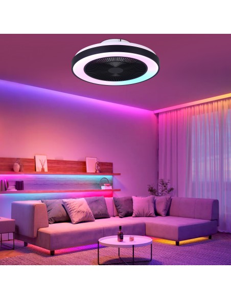 19" Smart RGB Ceiling Fan with LED Light, App & Voice Control, Remote, 6-Speed DC Motor for Bedroom, Living Room