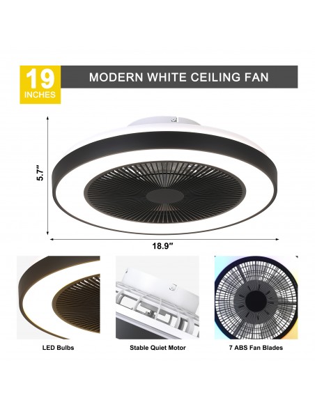 19" Smart RGB Ceiling Fan with LED Light, App & Voice Control, Remote, 6-Speed DC Motor for Bedroom, Living Room