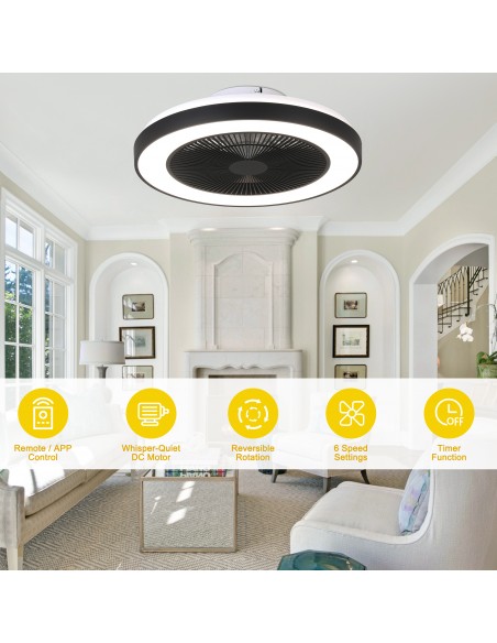 19" Smart RGB Ceiling Fan with LED Light, App & Voice Control, Remote, 6-Speed DC Motor for Bedroom, Living Room