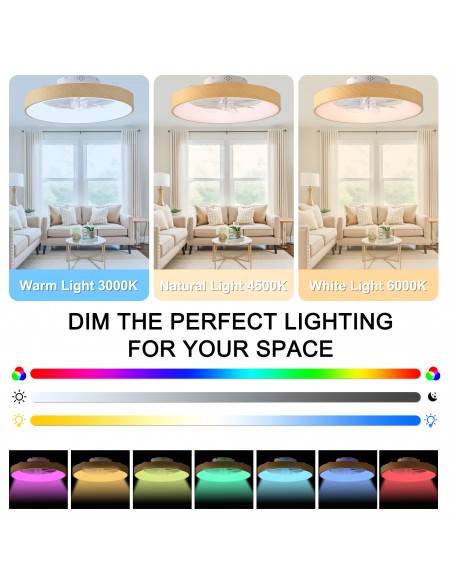 Oaks Aura 20" Smart RGB Ceiling Fan with LED Light, App & Voice Control, Remote, 6-Speed DC Motor for Bedroom Living Room