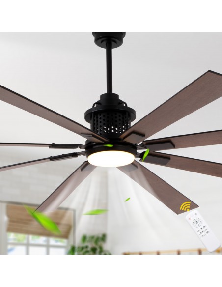 72" Modern Matte Black Industrial Ceiling Fan with Light and Remote Control, 6-Speed DC Motor for Large Living Room