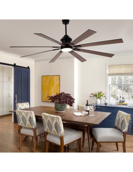 72" Modern Matte Black Industrial Ceiling Fan with Light and Remote Control, 6-Speed DC Motor for Large Living Room