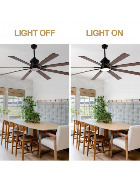 72" Modern Matte Black Industrial Ceiling Fan with Light and Remote Control, 6-Speed DC Motor for Large Living Room