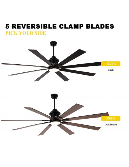 72" Modern Matte Black Industrial Ceiling Fan with Light and Remote Control, 6-Speed DC Motor for Large Living Room