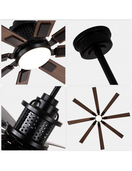 72" Modern Matte Black Industrial Ceiling Fan with Light and Remote Control, 6-Speed DC Motor for Large Living Room