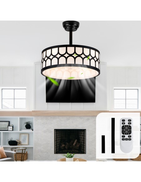 20" Modern Black Caged Ceiling Fan with Lights, Remote & APP Control, 6-Speed Reversible DC Motor for Living Room, Bedroom
