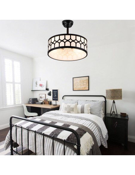 20" Modern Black Caged Ceiling Fan with Lights, Remote & APP Control, 6-Speed Reversible DC Motor for Living Room, Bedroom