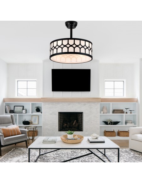 20" Modern Black Caged Ceiling Fan with Lights, Remote & APP Control, 6-Speed Reversible DC Motor for Living Room, Bedroom