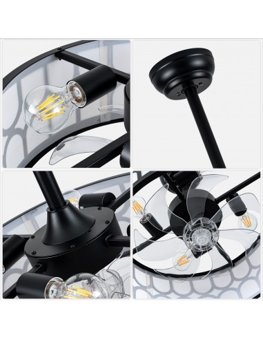20" Modern Black Caged Ceiling Fan...