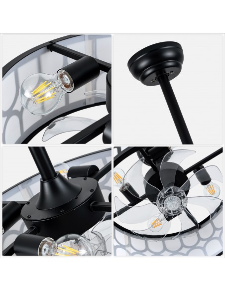 20" Modern Black Caged Ceiling Fan with Lights, Remote & APP Control, 6-Speed Reversible DC Motor for Living Room, Bedroom