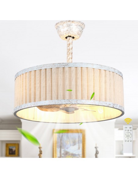 20" Farmhouse Caged Ceiling Fan with Light and Remote Control, 6-Speed Reversible DC Motor for Living Room, Bedroom