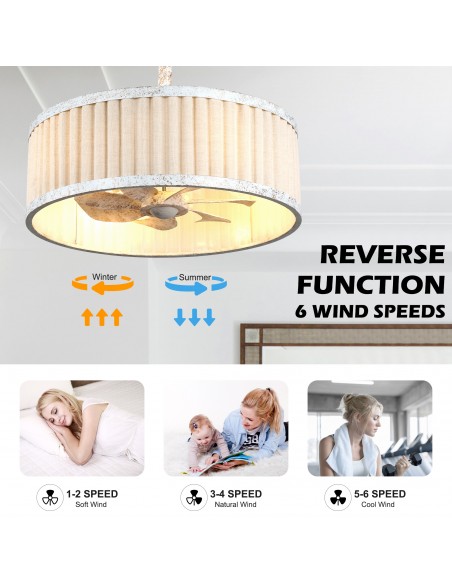 20" Farmhouse Caged Ceiling Fan with Light and Remote Control, 6-Speed Reversible DC Motor for Living Room, Bedroom