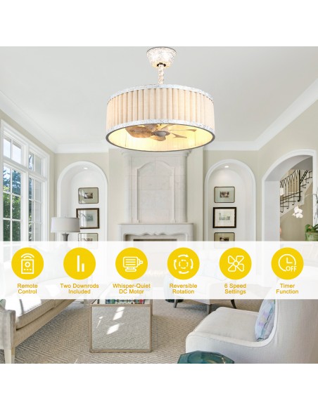 20" Farmhouse Caged Ceiling Fan with Light and Remote Control, 6-Speed Reversible DC Motor for Living Room, Bedroom