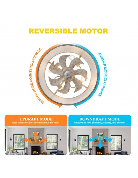 20" Farmhouse Caged Ceiling Fan with Light and Remote Control, 6-Speed Reversible DC Motor for Living Room, Bedroom