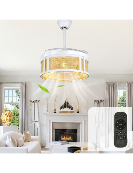 Oaks Aura 42" Retractable Boho Ceiling Fan with Light and Remote Control, 6 Speed Quiet DC Motor for Living Room, Bedroom