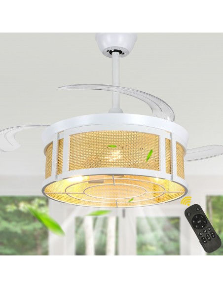 Oaks Aura 42" Retractable Boho Ceiling Fan with Light and Remote Control, 6 Speed Quiet DC Motor for Living Room, Bedroom