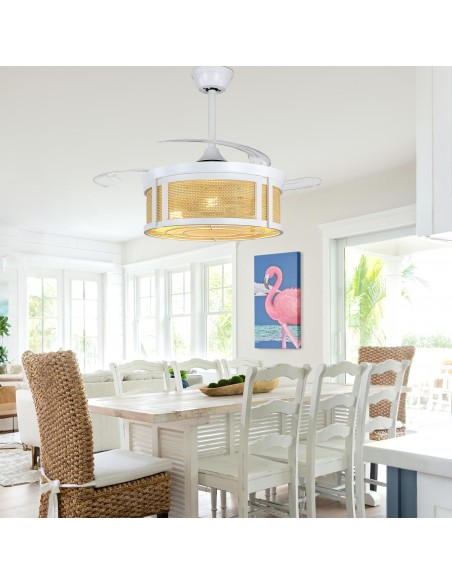 Oaks Aura 42" Retractable Boho Ceiling Fan with Light and Remote Control, 6 Speed Quiet DC Motor for Living Room, Bedroom